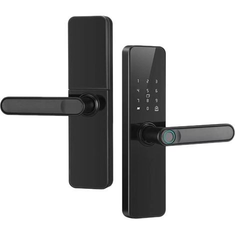 Serrure de Porte Intelligente WiFi avec poignée, Serrure de Porte à Empreintes digitales, télécommande, for Porte d'entrée, Maison, Bureau de Location(22x195R(5050)) (1/5)