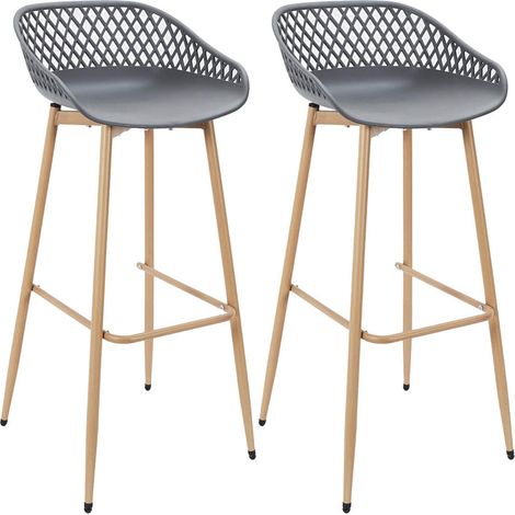 TRESSIE - Lot de 2 Tabourets Gris Pieds Effet Bois Verni (1/5)