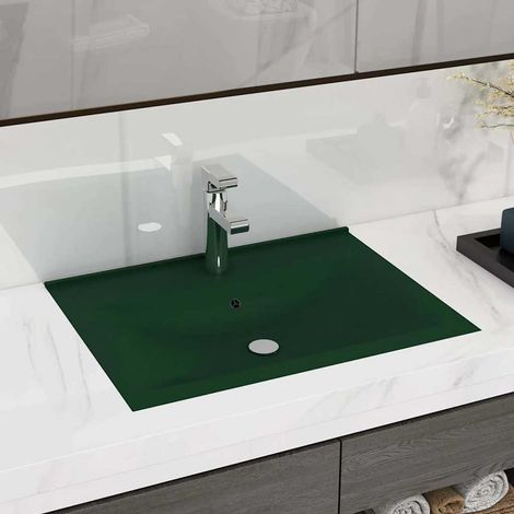 Vasque à poser Lavabo à poser avec trou de robinet pour salle de bain - Vert foncé mat 60x46 cm Céramique BV614081 - BonneVie (1/5)