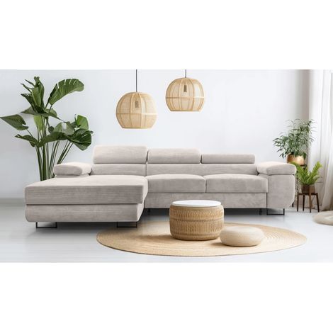AX LIVING Cord Couch L Form – Arborio L Wohnlandschaft 280 cm Zartweiß