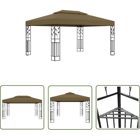 The Living Store Tonnelle avec double toit 3x4 m Taupe 180 g/m² - Tente Extérieure - Auvent - Abri Solaire - Structure Extérieure - Jardin (1/5)