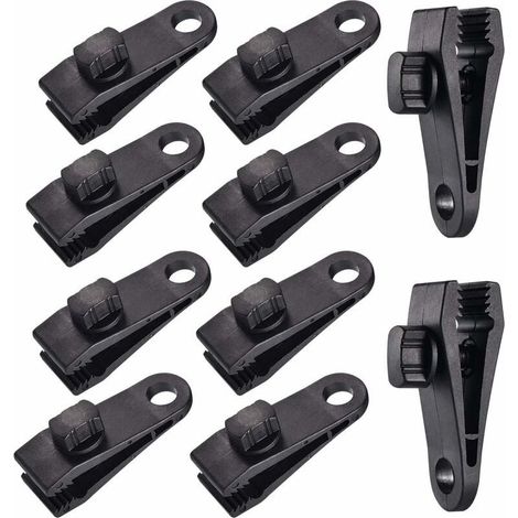 10 Sets Tarp Clips, Tent Clips, Awning Clips, Tarp Clamps, Tent Clips, for Car Tents, Tarps, Awnings, Camping, Black (1/5)