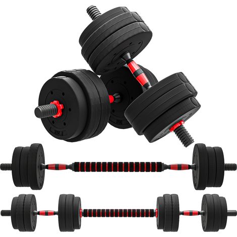 Ensemble d'haltères 2 en 1. 12 poids avec barre de connexion. noir et rouge (1/5)