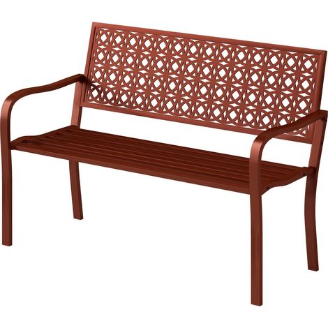 2-Sitzer Gartenbank, wetterfest Sitzbank, Gartenmöbel mit Rücken- & Armlehnen, Parkbank 240kg belastbar, Balkonbank für Balkon Terrasse, Garten, 127 x 63 x 85cm, Rot