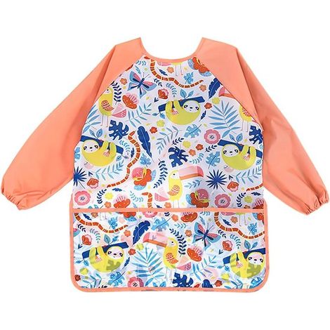 Allecto Plus - Grembiule per bambini dai 3 agli 8 anni - Impermeabile e con maniche lunghe - Ideale per dipingere, cucinare, mangiare e fare lavoretti - Con pratica tasca - Rosa (1/5)