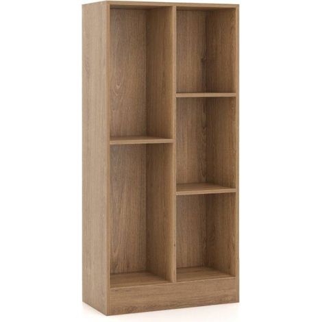 Bibliothèque naturelle à 5 cubes en bois composite avec rangement ouvert et 2 kits anti-basculement pour salon chambre et bureau (1/5)