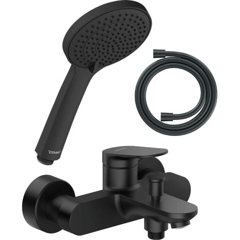 Conjunto de mezclador mécanico para bañera/ducha DURAVIT Wave + cabezal de ducha universal 3 chorros + manguera de 160 cm en negro mate (1/4)