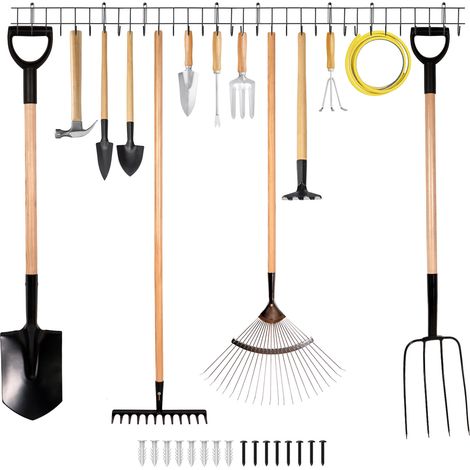 Garden Tool Storage Rack 164CM Garage Tool Organizer Wall Mount Garden Tool Holder Yard Tool Hangers Heavy-Duty Hook Wall Storage Rack Holds Tools Shovels Rakes Hoses Ropes (1/5)