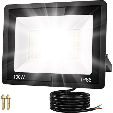 100 W 10000LM 6500K Cool White LED Floodlight, IP66 Waterproof, Energy-Saving, Flexible Installation for Garden, Patio and Security, No Plug(1, 100 Watts) (1/5)