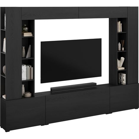 Meuble TV 5 portes 16 niches 260 cm Nala Bois noir (1/5)