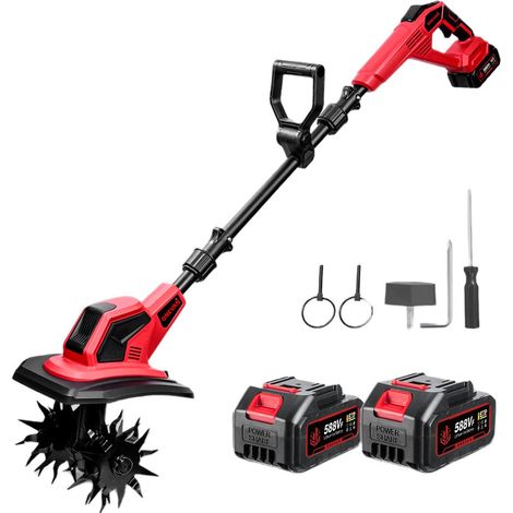 Motobineuse électrique sans fil ,4 Lames Acier,Largeur de travail 24 cm,Profondeur de travail 17 cm,Avec deux batteries 4.0Ah et chargeur