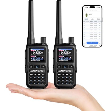 Mini 5W Portable Dual Band Radio, Compact UHF VHF Walkie Talkie with App Programming, 999 Channels, Dual PTT, USB-C, Airband/FM, Flashlight, 2 Pack Grey (1/5)