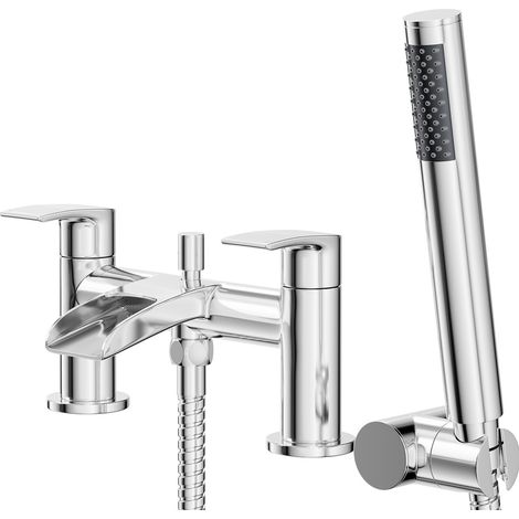 Wholesale Domestic Halo Polished Chrome Waterfall Bath Shower Mixer Tap with Shower Kit (1/5)