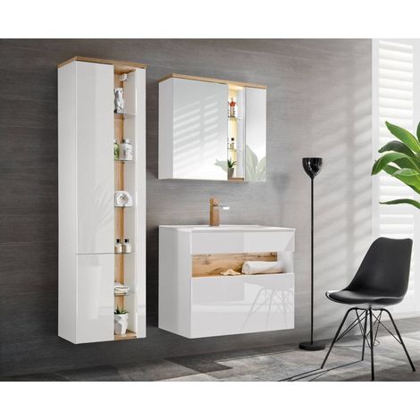 Ensemble meubles de salle de bain complet avec cabinet miroir - Blanc - 80 cm - Caraïbe White - Livraison gratuite