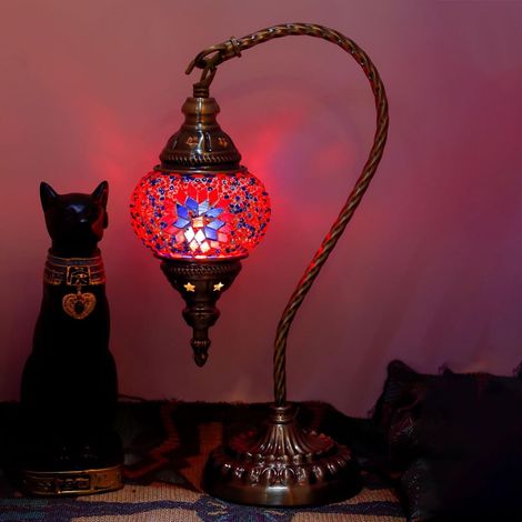 Lampe de table en mosaïque exotique turque avec lampe rétro de style marocain fait à la main Lumières décoratives pour la chambre à coucher Noël Halloween Office Art Decor (1/4)