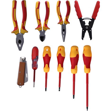 Tournevis électrique isolé 10 pièces, embouts plat et cruciforme, kit électricien professionnel (1/5)