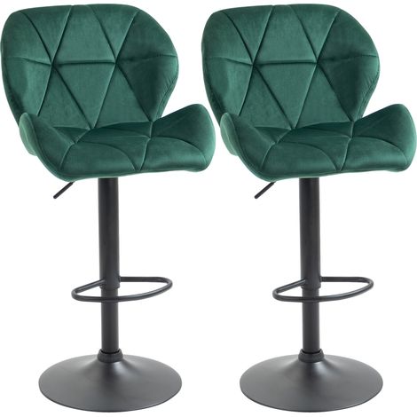 Set 2 Sgabelli da Bar, Altezza Regolabile con Base in Metallo e Seduta in Velluto, Sgabelli Cucina Moderni con Schienale e Poggiapiedi, 46x48x83-104cm, Verde