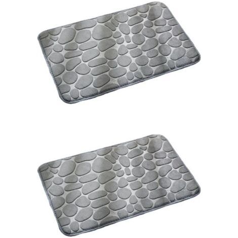 2 Tapis Relief Antidérapant 60x40 cm - Mousse à Mémoire de Forme - Motif Galets