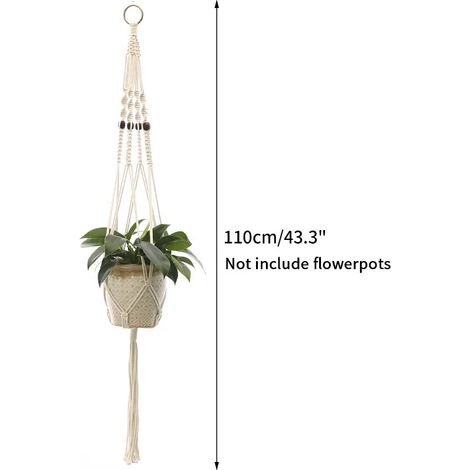 (S7) Paniers suspendus pour plantes en macramé faits main, suspension en corde de coton pour pots de fleurs, décoration murale pour jardin, cour ou terrasse. Fournitures de jardin. (1/4)