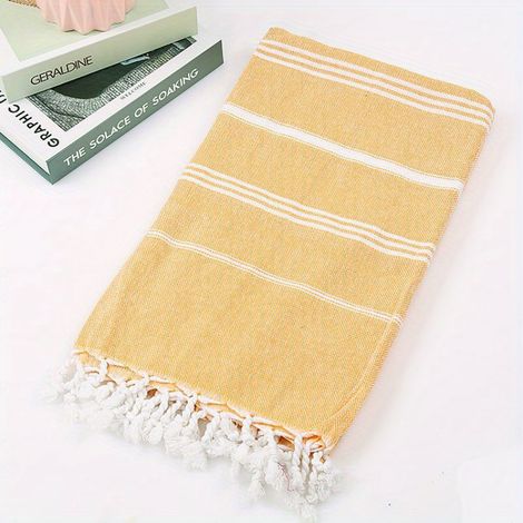 Serviette de plage extra large (jaune) en pur coton, anti-sable, à séchage rapide et légère. (1/5)