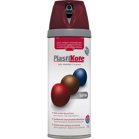PlastiKote Twist & Spray Satin Wine Red Aerosol Paint (RAL 3005) - 400ml