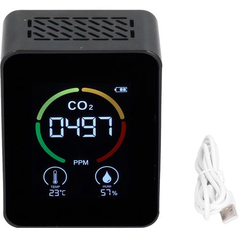 Détecteur CO₂ numérique, thermomètre hygromètre, moniteur qualité air, détecteur TVOC formaldéhyde (Noir) (1/5)