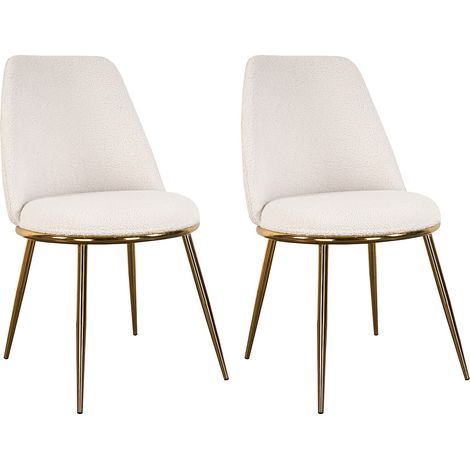Lot de 2 chaises en tissu bouclette et métal doré - Blanc - NEBINA (1/4)