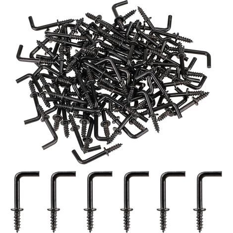 150 Pcs Crochets à Vis, Mini Crochets en L à Visser, Petits Crochets à Visser à Angle Droit, Vis à Angle Droit, Vis à Crochet en Métal pour Accrocher, Crochets Muraux Stables (Noir, 20 x 8 mm) (1/4)