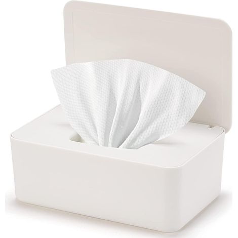 Distributeur de lingettes humides, Couvercle de Protection en Papier de Soie Humide Sec Couvercle de boîte de Rangement de Tissu sans poussière, Support de Distributeur avec Couvercle (Blanc)
