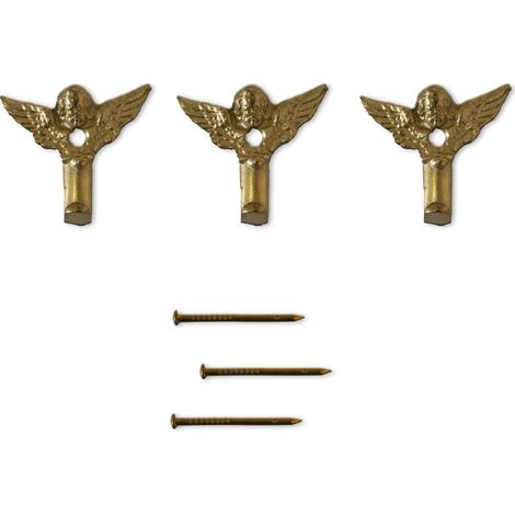 Lupia - Kit 3 Ganci ANGIOLETTO ORO per Quadri, Specchiere e Cornici, Metallo Finitura Dorata, Adatti a tutti gli ambienti, Chiodini per il fissaggio Inclusi, Dimensioni 2,7x3,0 cm (1/3)