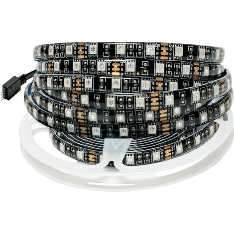 12V Bande LED RGB, 5M Ruban LED Noir Carte PCB 5050 IP65 étanche 300 LEDs Changement de Couleur Bande Lumineuse LED pour Chambre à Coucher, Décoration de Cuisine (1/5)