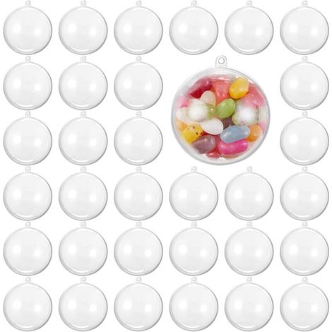 48 Boules de Noël Transparentes à Remplir & Décorer (8cm) - Ornement de Sapin à Suspendre Personnalisé - Déco DIY pour Noël, Mariages, Anniversaires, Fêtes (1/5)