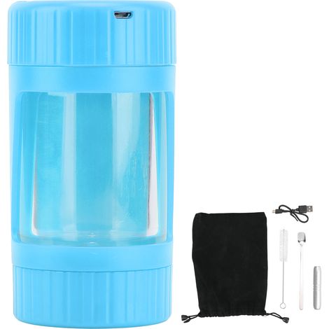Bocal lumineux LED bleu avec broyeur et séparateur, pot de stockage de cigarettes en verre étanche à l'humidité et hermétique, modèle à loupe