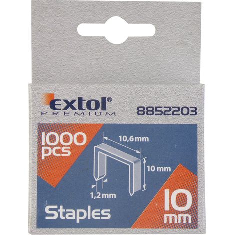 Clips EXTOL PREMIUM, paquete de 1000 unidades, 10 mm, 11,3 x 0,52 x 0,70 mm, 8852503