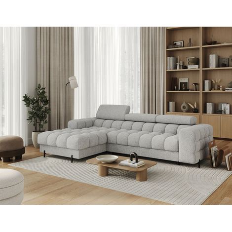 Ecksofa mit Schlaffunktion Sofa FERROL Stoff Punete Hellgrau Ottomane Links (1/5)