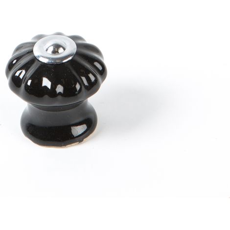 Bouton De Meuble, Modèle E524, En Porcelaine Et Acier Finition Noire, ø 28 Mm (1/2)