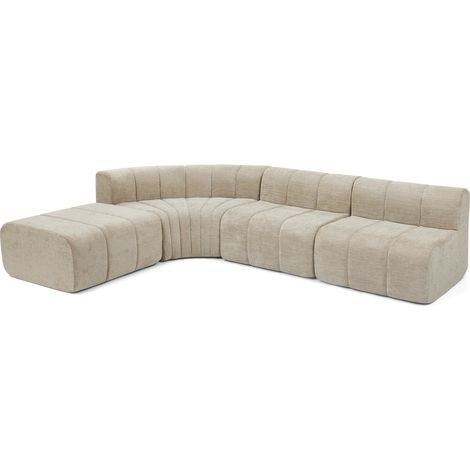 Canapé d'angle modulable 4 places en tissu brun, modules indépendants sans accoudoirs, assise moelleuse et dossier rond, idéal salon convivial - CHICFURN (1/5)