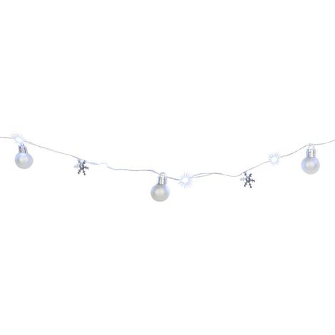 Lichterkette MagicHome Weihnachten Ball, 20x LED kaltweiß, mit Kugeln und Schneeflocken, silber, 2xAA, Dauerlicht, Beleuchtung, L-1,9 m (1/4)