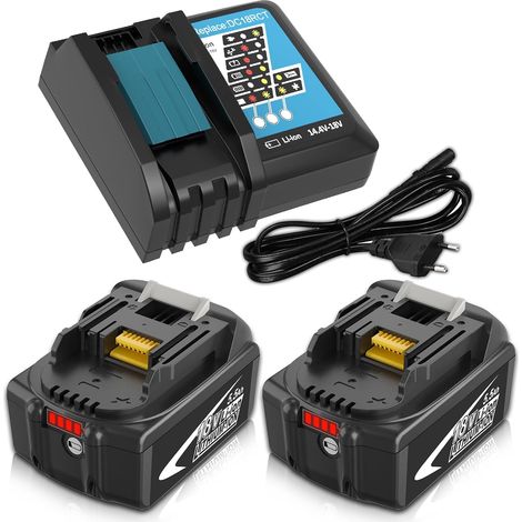 Remplacement pour makita 18V 5.5Ah Batterie BL1860B BL1860 BL1850B BL1850 BL1840B BL1840 BL1820 BL1815 BL1825 BL1835 BL1845 avec LED Outils sans Fil (2 x 18V 5,5ah Noir+Chargeur) (1/5)