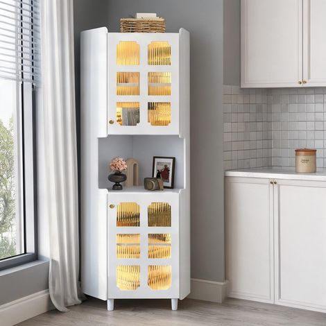 Meuble d'angle blanc laqué MDF avec LED 63.5 x 157.5 cm en MDF (1/5)