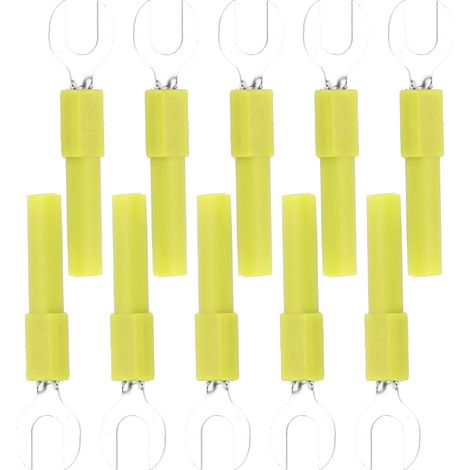 Connecteurs électriques Y à souder, lot de 10, fourche-spade en laiton, trou 4mm, cosse 6mm, banane 30V-60Vcc, 10A, jaune (1/5)