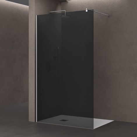 doporro Paroi de Douche à L'Italienne Verre de Securite Gris Teinté 8mm Douche Barre de Stabilisation Ronde Chromée Inox Bremen01VG 120x200cm Montage Réversible (1/5)