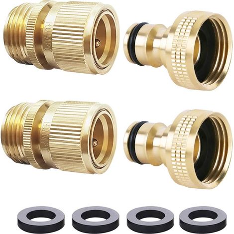 Attacco rapido in ottone massiccio per tubo da giardino - 3/4 di pollice - Connessioni per acqua - 2 set (1/4)