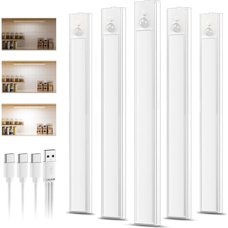 5 x Rechargeable LED Light 30 cm Cool White LED Kitchen Light Motion Detector Light Under Cabinet Cupboard Lighting Dimmable Magnetic Installation (1/5)
