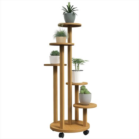Porte-plantes en bambou 5 niveaux avec roues verrouillables (1/5)