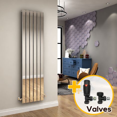 ELEGANT Chrome Vertical Radiator 1800 x 452 Single Flat Panel Central Heating Designer Radiators + Anthracite Thermostatic Radiator Valves (1/5)