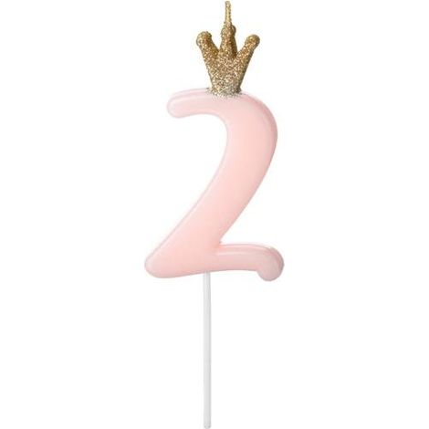 Geburtstagskerze 2, hellrosa, 9,5 cm