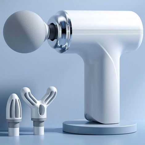 Pistolet de massage, mini masseur 6 vitesses, masseur de relaxation des tissus profonds avec 4 têtes de massage (blanc) (1/5)
