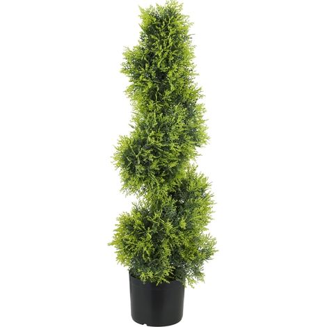CHICFURN Planta artificial ciprés en espiral 90 cm de plástico verde en maceta interior exterior (1/5)