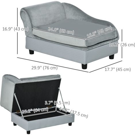 Canapé-lit/méridienne gris clair pour animaux de compagnie, lit pour chien avec rangement, petit lit pour chat rembourré en mousse (1/5)